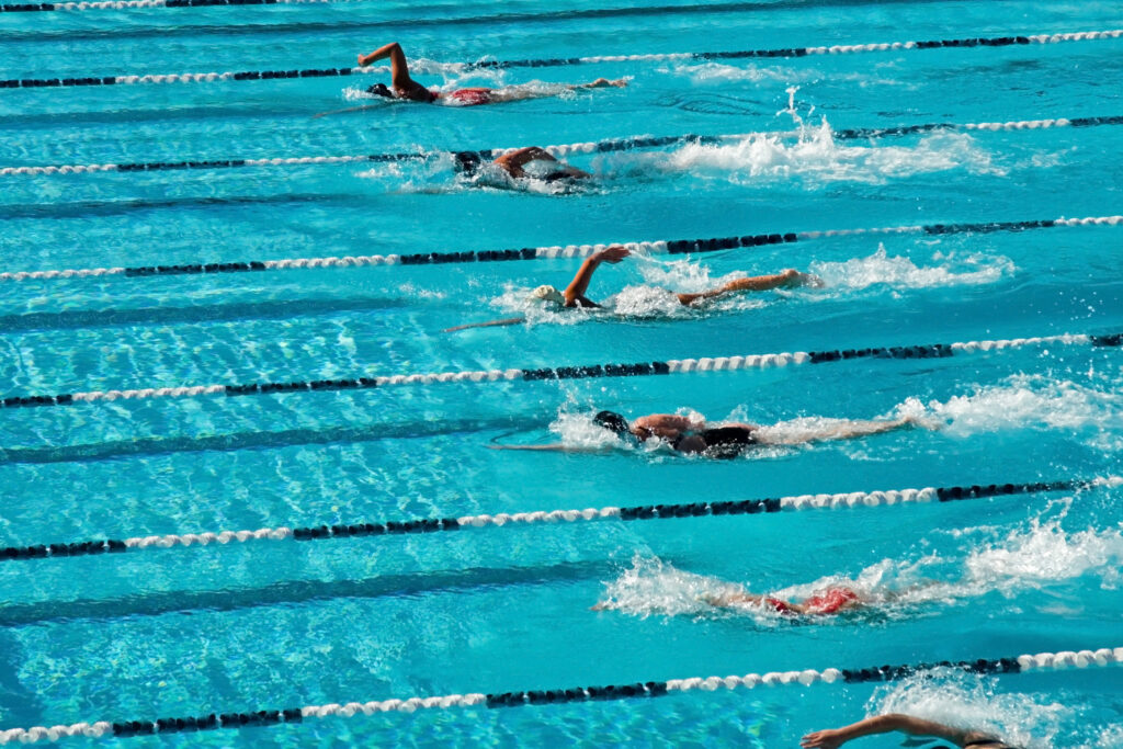 Competitive swimmers in the middle of a race