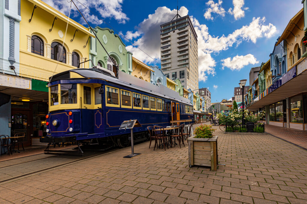 Tram at New Regent Street in Christchurch, New Zealand