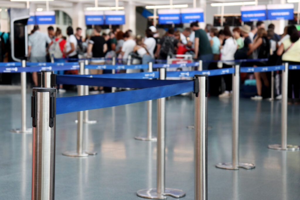 Long line at airport check in counters