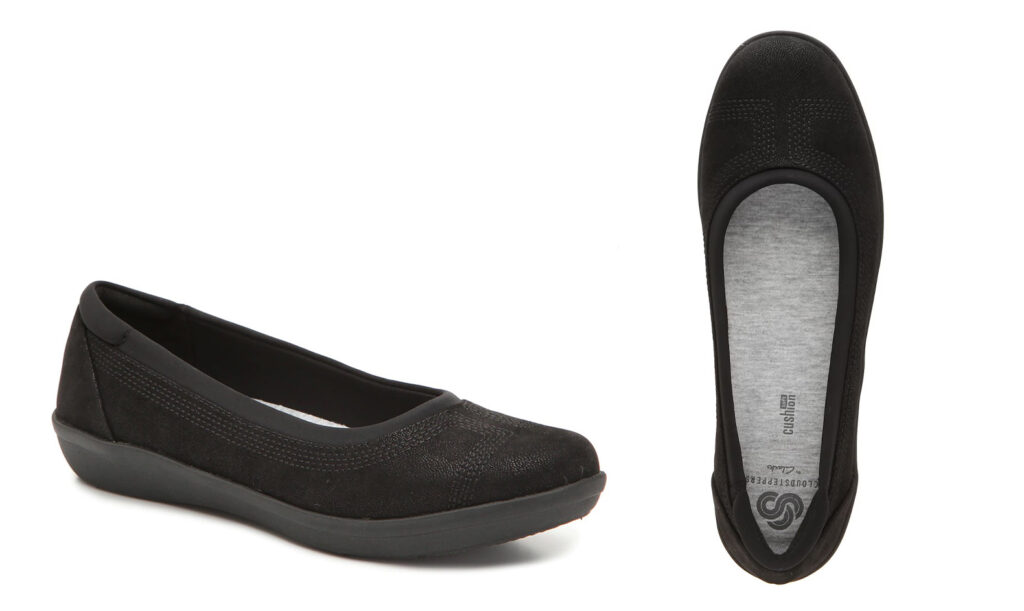 Two views of the Clarks Cloudstepper Ayla Low Slip-On