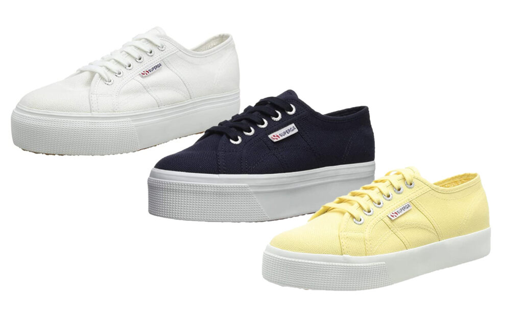 Superga sneakers in three colors - yellow, black, and white