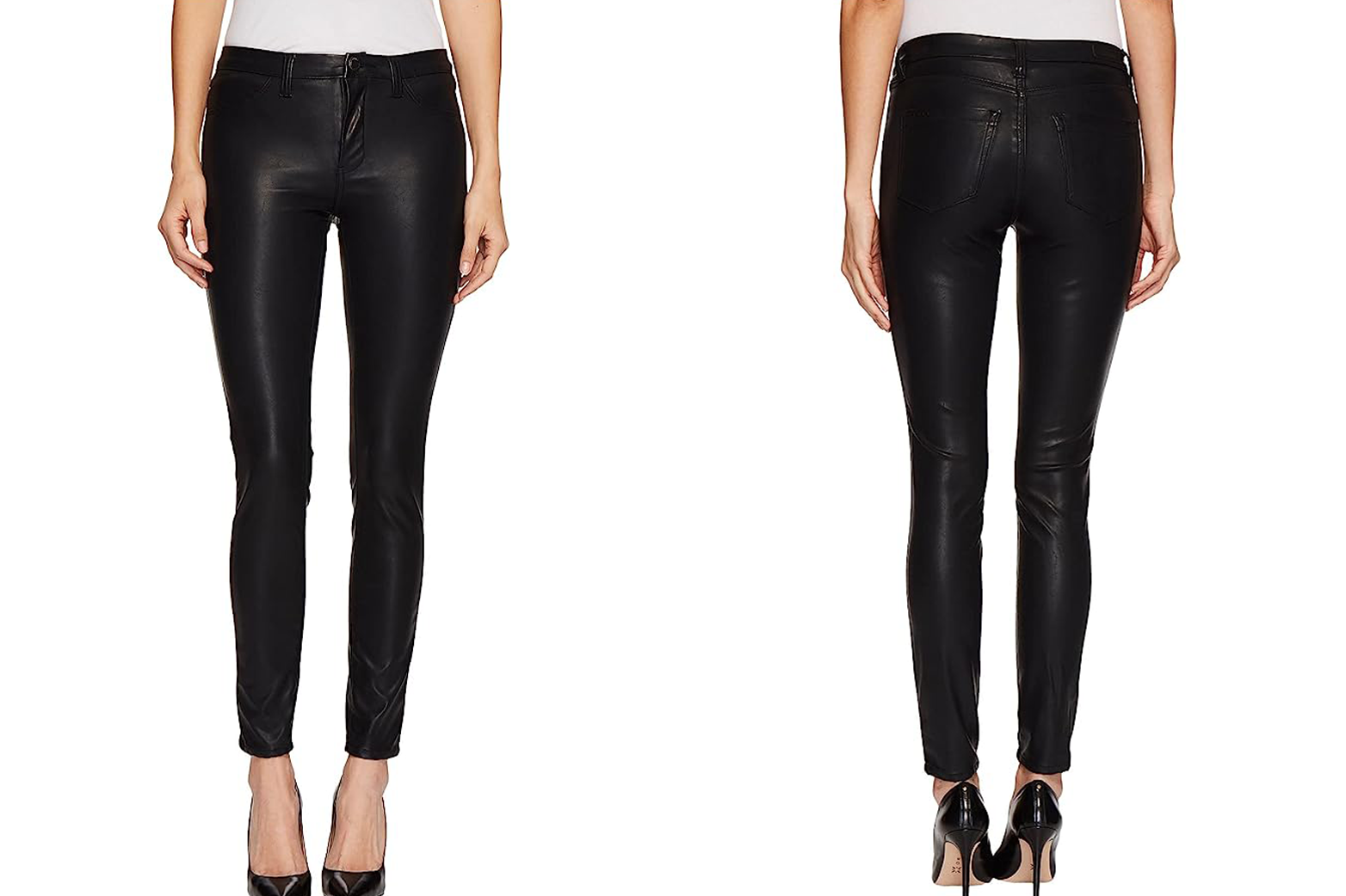 Blank NYC Faux-Leather Jeggings being modeled front and back